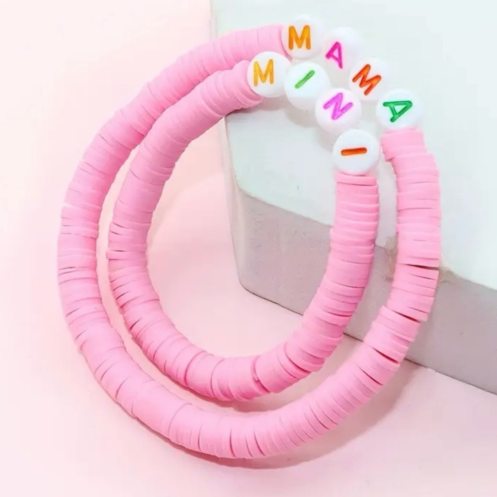 Pink Beaded Bracelet with Colorful Letters - Picture 1 of 1